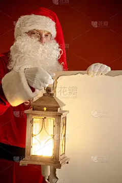 灯笼,圣诞老人,垂直画幅,贺卡,圣诞帽,留白,络腮胡子,消息,传统
