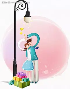 路灯下的礼物和蓝衣服情侣爱情|灯饰|卡通人物|卡通人物图片|礼物|路灯|漫画人物|男女|情侣|人物素材|人物图片|矢量人物