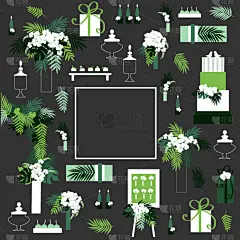 婚礼,背景聚焦,请柬,事件,贺卡,椅子,甜点心,鸟类,植物,绘画插图