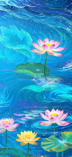荷塘月色 风景插画壁纸