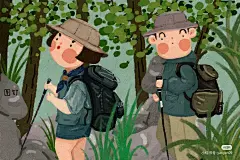 户外手绘人物/侧身/爬山