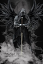 angel of death black wings hooded face sword, grim reaper