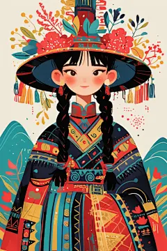 素材扁平化民族女孩图片插画