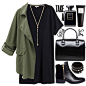 A fashion look from August 2014 featuring short sleeve knee length dress, military parka jacket and black leather booties. Browse and shop related looks.