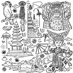 印尼巴厘岛日本美国传统文化元素插画
