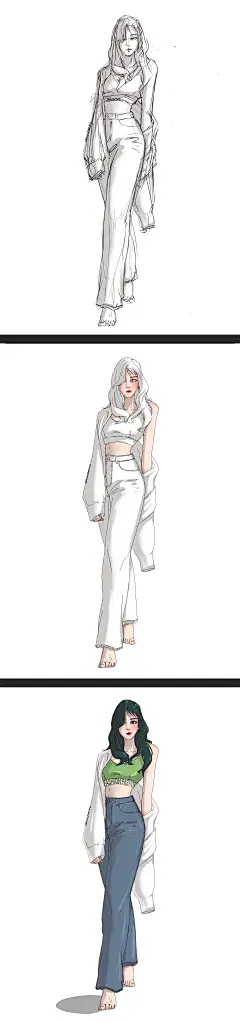 服装设计手绘图 效果图 模特插画 人体比例 漫画动漫人物风格线稿 灵感 配色 素材 原创