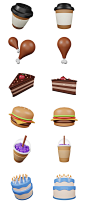 时尚20款3D立体快餐食物食品汉堡UI插画Sketch格式fig格式素材-淘宝网