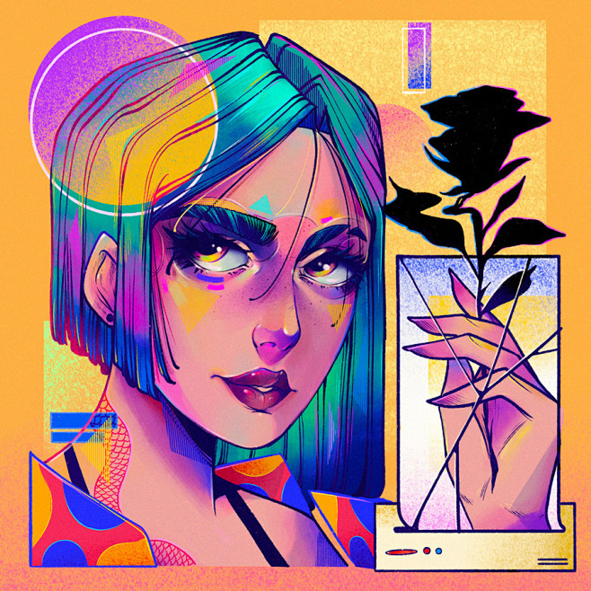 16款复古霓虹风配色插画