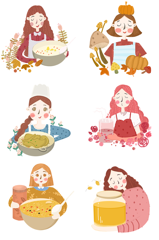 卡通手绘秋季秋天养生女孩养生食物养生茶