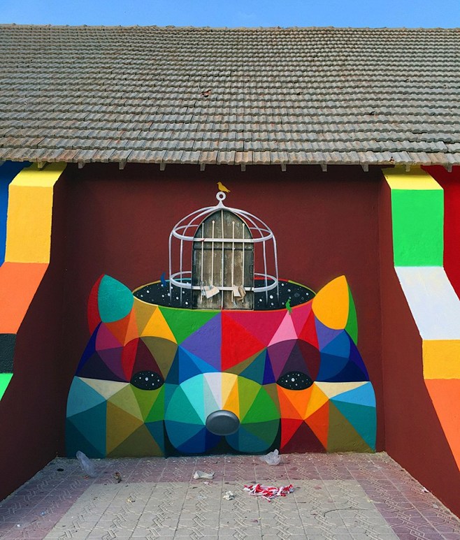 艺术家okudasanmiguelwang创作的巨型墙绘自由幻象miragestothe