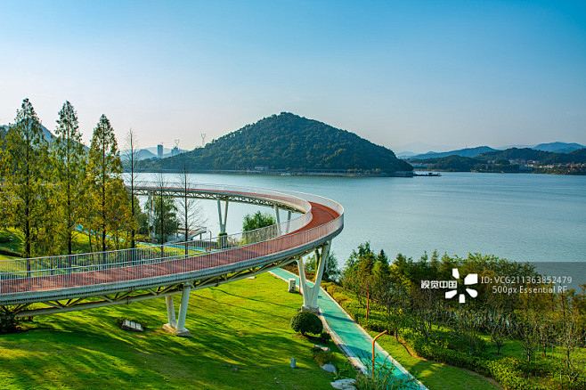 杭州临安青山湖风光 临安区旅游景点风景 青山湖国家森林公园 青山湖绿道景观图片素材