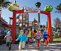 This may contain: children are running through an angry birds theme park