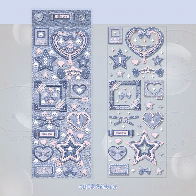 原创Y2K牛仔风蓝星星手帐咕卡咕本贴纸拍...