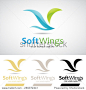 Blue and Green Soft Wings Bird Logo Icon Vector Illustration