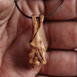 Hand Carved Wooden Bat Pendant by Giles Newman