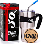 Amazon.com: Chill Cups 30oz Insulated Stainless Steel Tumbler with Straw | Double Wall Vacuum Cup, BPA-Free Clear Lid, Metal Straw, Cleaning Brush, Cork Coaster | Reusable Travel Mug for Coffee, Water, Smoothie: Home & Kitchen