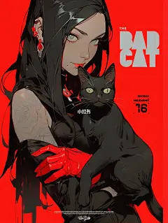 AI手机壁纸-样黑猫的女孩超酷No.2