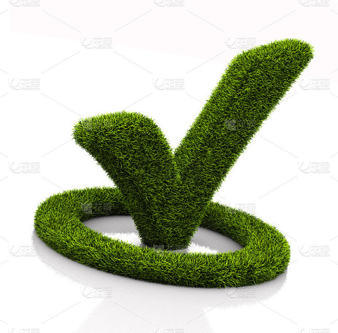 绿草勾号符号在白色的圆圈上