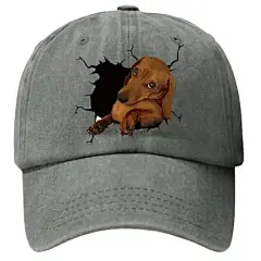 动物字母印花棒球帽，男女通用的复古洗水棒球帽，弯檐可调节遮阳帽