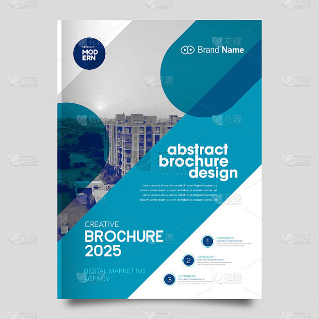 传单设计。公司商业报告封面，小册子或传单设计。传单。蓝绿色的传单与抽象的圆形，圆形的形状的背景。
