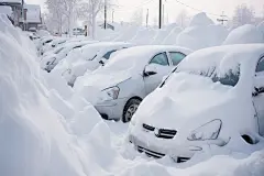 路边汽车被雪覆盖自然灾害暴雪摄影图片