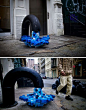 Passersby photographed this fun sculptural installation on Mercer Street in New York City in January 2011, which features ‘pixelated’ water made of little blue and white boxes pouring out of a giant spigot. Deemed ‘Pixel Pour 2.0′, the sculpture is though