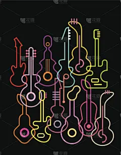 绘画插图,矢量,吉他,色彩鲜艳,霓虹灯,音乐剧,艺术,外立面,爵士乐,夜晚
