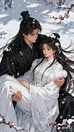 jimeng-2025-09-13-6119-手绘动漫厚涂风格，笔触明正面脸部特写，冬日，穿着古代王侯服饰的黑衣男人，衣服上可