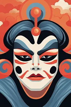 AI数字艺术国粹花脸京剧面具脸谱插画-众图网