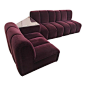 Mid-Century Modern Italia Italy Burgundy Velvet Modular Channel Sofa Sectional