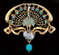 This is not contemporary - image from a gallery of vintage and/or antique objects. KARL ROTHMÜLLER 1860-1930 Peacock Brooch Gilded silver Enamel Opal Pearl