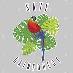 拯救雨林海报模拟设计。向量金刚鹦鹉插图