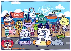 岛上的小孩们---自由引导喵民插画商业插画丁几huangding - 原创作品 -  -2