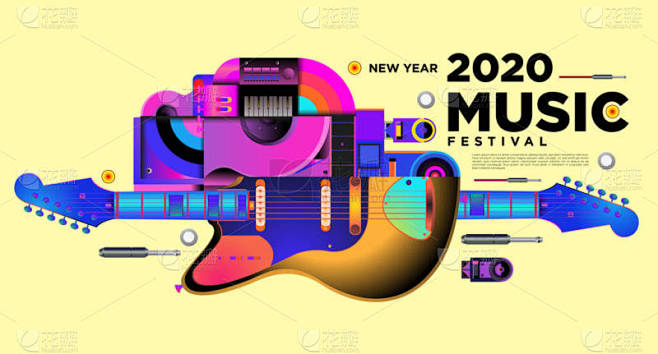 音乐节插图设计2020年新年晚会和活动。...