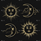 新月形,月亮,太阳,标志,动物手,轮廓,白色,黑色,绘制