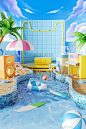 3D立体夏季夏天游泳池场景图片_潮国创意