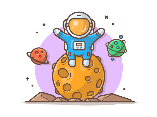 坐在宇宙行星月球宇航员空间最小线稿标志可爱平面图标图滴漏