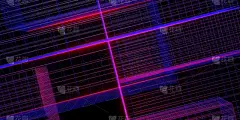 激光网格紫色辉光红色和蓝色3d插图