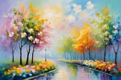 公园油画图片插画