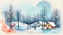 Ai产生的 房屋 树木 森林 雪 村庄 水彩 冬天 圣诞节