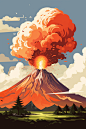 冒烟的火山口自然灾害火山喷发插画