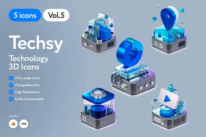 Techsy - 3D Technology Icons 25款现代科技人工智能云计算金素透明玻璃质感3D立体图标 - UIGUI-花瓣网