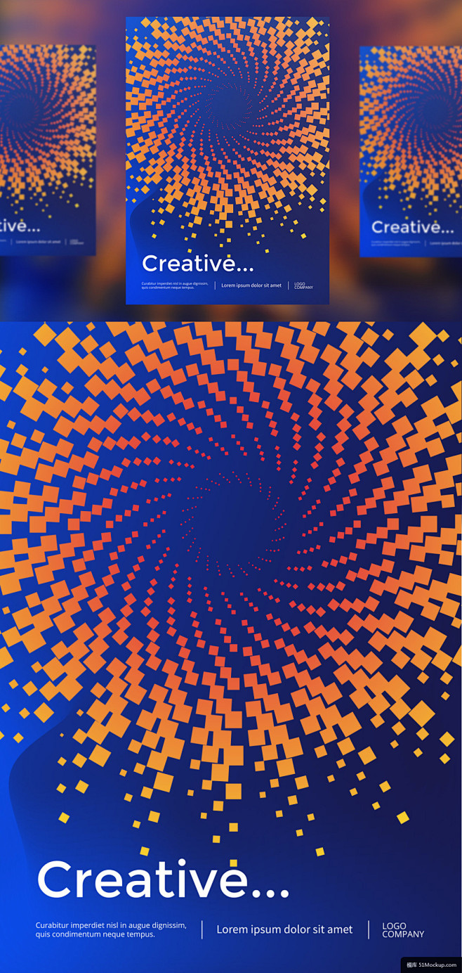 旋涡螺旋彩色方块数码科技活动宣传海报模板...
