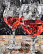 Red, Red Wine : Magazine collage of two wine glasses by artist Deborah Shapiro. Limited edition prints available.