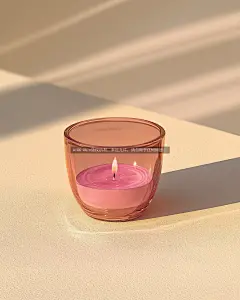 一个粉色玻璃蜡烛罐带有粉色燃烧的蜡250211_3(1)