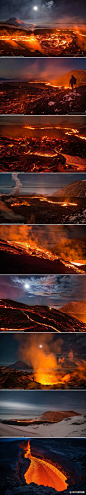 FBI今日十大机密情报⑦【人间炼狱】这不是文学作品、电影或噩梦中的情景，而是俄罗斯堪察加半岛火山喷发后的真实场景。两名大胆的摄影师爬上普罗斯基-托尔巴奇克火山的百米高峰，拍下了岩浆涌动的场面。在阴惨的月光下，火红的岩浆绵延至远方，如地狱般骇人。据说该火山已休眠36年，去年才活跃起来。