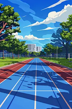 AI数字艺术扁平风校园球场操场插画-众图网