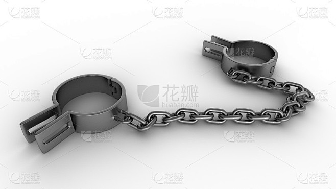 枷锁和链条隔离在白色的背景。3 d渲染。