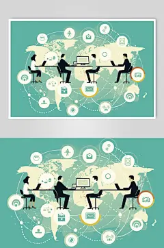 AI数字艺术扁平风企业办公室团队协作场景插画