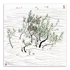  轻艺术 大师名画 黑白 吴冠中 帆榭图 中式水墨画 海报画芯##客厅##书房##装饰画#